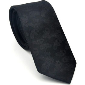 Resim Gaffy Şal Desenli Siyah Dokuma Kumaş Mendilli Slim Fit Kravat // Sdk-2512-1 Siyah 