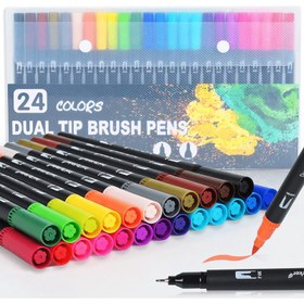 Resim Touchhero 24 Renkli Çift Uçlu Fırça Kalem Seti, Orta Uçlu, Plastik Yüzey Tavsiye Edilir, Çizim, Boyama, Hat Çizme ve Renklendirme için, Sanatsal Grafiti Kalemleri Seti, Noel, Cadılar Bayramı, Paskalya Hediyeleri için İdeal 