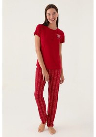 Resim Arnetta 2908 Pamuklu Kısa Kol Kadın Pijama Takımı Bordo 