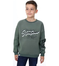 Resim Toontoy Kids Toontoy Erkek Çocuk Oversize Bisiklet Yaka Düşük Omuz Baskılı Sweatshirt - 2 İplik Yeşil 