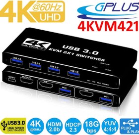 Resim Gplus 4KVM421 KVM Switch 2x1 HDMI 4K USB 3.0 HDCP 2.3 HDR10 EDID 