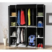 Resim Geniş Hacimli Hangar Lüks Bez Dolap Gardırop Siyah Renk Kullanışlı Portatif 