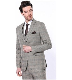 Resim Wessi Ekose Slim Fit Bej Erkek Ceket 001 
