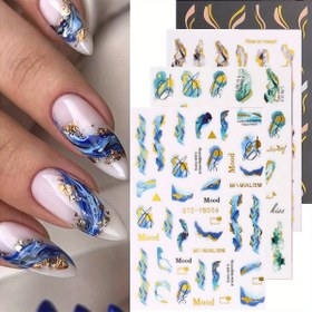 Resim 4 Yaprak Tırnak Sanatı Çıkartmaları Beyaz Altın Çizgili Tırnak Dekorları Kendinden Yapışkanlı Mermer Dalga Tırnak Sanatı Malzemeleri Kadınlar İçin 3D Yapışkan Tırnak Aksesuarları Tırnak Tasarımı DIY Dekorasyon 