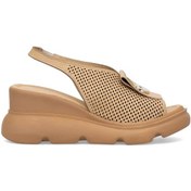 Resim Elit Zeyn 8067 Kadın Hakiki Deri Dolgu Topuk Sandalet Camel Camel 