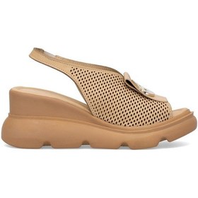 Resim Elit Zeyn 8067 Kadın Hakiki Deri Dolgu Topuk Sandalet Camel Camel 
