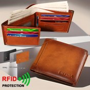 Resim Vintage Gerçek Deri Üç Katlı Cüzdan, Erkekler için Çok Fonksiyonlu Anti-Hırsızlık Kart Tutucu RFID Koruma ile, Kahverengi, Polyester Astarlı, Olmayan Örgülü, Düz Renk, Yatay Tasarım, Sevgililer Günü, Babalar Günü, Şükran Günü Hediyeleri için İdeal 
