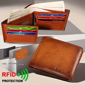 Resim Vintage Gerçek Deri Üç Katlı Cüzdan, Erkekler için Çok Fonksiyonlu Anti-Hırsızlık Kart Tutucu RFID Koruma ile, Kahverengi, Polyester Astarlı, Olmayan Örgülü, Düz Renk, Yatay Tasarım, Sevgililer Günü, Babalar Günü, Şükran Günü Hediyeleri için İdeal 