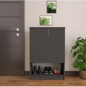 Resim Asra Trend Ayakkabılık A-08 %100 MDF Kapaklı ve Açık Raflı Portmanto Antrasit 