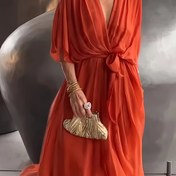 Resim Kadınlar İçin Şık V Yaka Maksi Elbise - Resmi Parti ve Düğün Kıyafeti - Makinede Yıkanabilir - Galalar & Özel Etkinlikler için Akşam Elbisesi - Model m186, Galaxy Stili, Esnek Kumaş, Zarif Siluet 