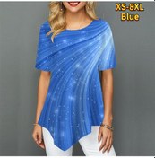 Resim Mavi Kadın Büyük Beden Tişörtlerin Beyaz Meteor Yağmuru Baskı Gevşek Rahat Üstleri Kadın Düzensiz Yaz Giysileri Mavi 