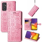 Resim Yihang Boutique Durumda Samsung Galaxy A82 5g Flip Cüzdan Kabartmalı Kapak Etui Housse Kedi Köpek Desen - Pembe (Yurt Dışından) 