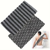 Resim Çift Taraflı Peeling Banyo Havlusu - Ergonomik Saplı Siyah Beyaz Çizgili ve Houndstooth Desenli Sırt, Kol, Bacak için Duş Süngeri - Nazik Açık Bej Eksfoliasyon, Dayanıklı Spa Aksesuarı, Yumuşak Peeling Havlu, Kendine Bakım Esansiyeli 