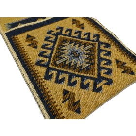 Resim Mavi 2 Gözlü Antik Kilimden Motosiklet Elektrikli Bisiklet Heybesi 