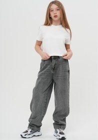 Resim HayKids Unisex Çocuk Dizden Dikişli Geniş Paça Bol Kesim Wide Leg Baggy Alt Giyim Denim Kot Pantolon 