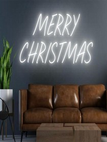 Resim Merry Chrıstmas Yazılı Neon Tabela Beyaz 