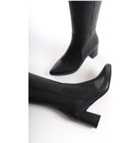 Resim Sekom Siyah Hakiki Deri Kalın Topuklu Kadın Çizme Siyah 