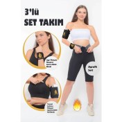 Resim Sauna Suit Inceltici Terlemeye Yardımcı Şort ve Neopren Sporcu Bileklik - Koşu Bandı 3 Lü Takım Set 