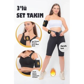 Resim Sauna Suit Inceltici Terlemeye Yardımcı Şort ve Neopren Sporcu Bileklik - Koşu Bandı 3 Lü Takım Set 