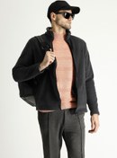 Resim Koyu Füme Fermuarlı Nakışlı Polar Sweatshirt Kigili