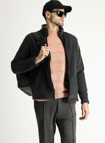 Resim Koyu Füme Fermuarlı Nakışlı Polar Sweatshirt 