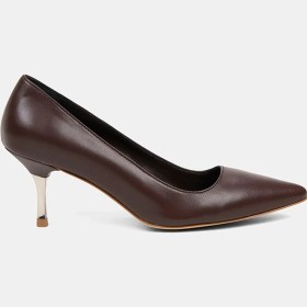 Resim Desa Kadın Kahve Sivri Burunlu Deri Stiletto 