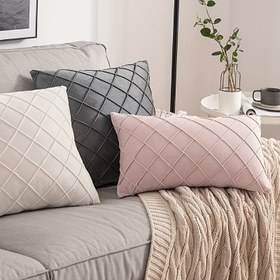 Resim 2 Adet Lüks Kadife Yastık Kılıfı, Ön Yüz Elmas Desenli Hollanda Kadifesi, Arka Düz Renk, Rahat Dokunuş, Şık Minimalist Dekor için Koltuk Yatak Odası Yemek Odası Ofis Kullanımı 