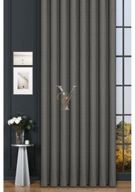 Resim Keten Fon Perde V-4017 Koyu Gri Koyu Gri 