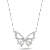 Resim Brezza Lusso Jewelry 925 Ayar Zrkon Taşlı Kanatlı Kelebek Gümüş Kolye 