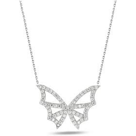 Resim Brezza Lusso Jewelry 925 Ayar Zrkon Taşlı Kanatlı Kelebek Gümüş Kolye 