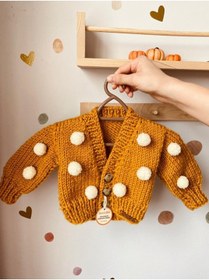 Resim seraskids El Örgüsü Hardal Rengi Ponpon Model Bebek Crop Hırka 