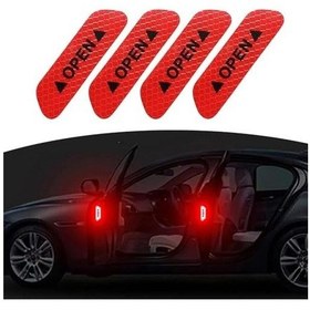 Resim Araba Kapı Açık Uyarı Reflektörü Etiket Sticker 4'lü 9.5x2.5cm Kırmızı 