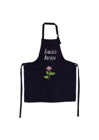 Resim Mutfak Önlüğü Kişiye Ve İsme Özel Nakışlı Mutfak Önlüğü Gül01 Farklı Renkler Siyah 