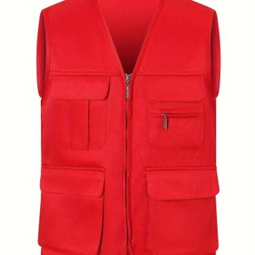 Resim Solid Breathable Erkeklerin Çok Cep Fermuarlı Yelek Ceketi, Açık Hava Balıkçılığı Yürüyüşü Için Erkeklerin Rahat Yelek Dış Giyim 