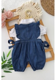 Resim Miniğimin Cicileri Fırfır Detaylı Alttan Çıtçıtlı Kot Kız Bebek Takım Lacivert 