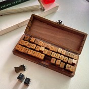 Resim 42 adet / kutu Klasik Vintage Alfabe Ahşap Pullar Dekoratif DIY Alfabe Sayı Sembolleri DIY Craft Için Damga Seti 