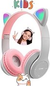Resim Favors Kedi Kulağı Bluetooth Kablosuz Kulaklık Rengarenk Işıklı Rgb Gri Çocuk Oyun Kulaklığı Radyolu 