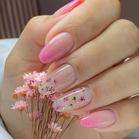 Resim 24 Adet Pembe Badem Şekilli Kısa Pres-Üzeri Tırnaklar ile Çiçek Deseni, Parlak Bitirme Yapay Tırnak Kiti 
