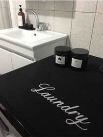 Resim BAGAND Siyah Çamaşır Makine Örtüsü Laundry Baskılı 
