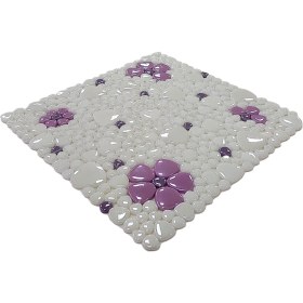 Resim Mutfak Tezgah Arası, Havuz, Banyo, Sauna, Spa, Iç ve Dış Dekorasyonda Tüm Yüzeyler Için, Beyaz, Lila, Mor Çiçek Desenli, 31,5X31,5CM. Fileli Cam Mozaik. ( 1 M2 Fiyatıdır ) 