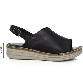 Resim Gönderi(r) Kadın Siyah Dolgu Topuk Hakiki Deri Comfort Sandalet 
