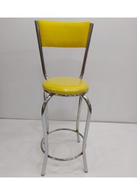 Resim Sandalye Bar Tipi Yüksek Model Sarı 1 Adet Metal Çelik Nikelaj Su 