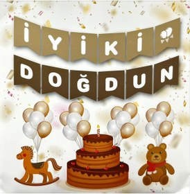 Resim İyi Ki Doğdun Beyaz Yazılı Krem Kahverengi Banner 