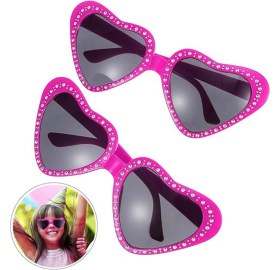 Resim Kalp Şekilli Taşlı Parti Gözlüğü Pembe Renk 6X16 cm 