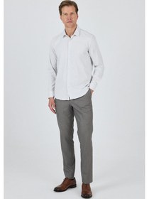Resim İmza Beyaz-gri Sert Yaka Cepsiz Gabardin Uzun Kol Slim Fit Esnek Gömlek 1004250231 Beyaz-gri 