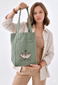 Resim 2 Cepli Wild Soul Baskılı Mint Yeşili Gabardin Çanta 
