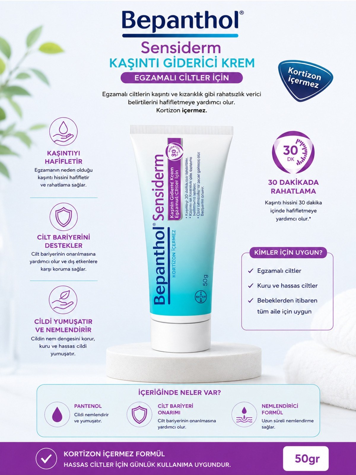 Bepanthol Sensiderm Kaşıntı Giderici Krem 50g Fiyatı ve Özelliklerı - Badem