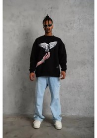 Resim Modi Green Özgür Güvercin Baskılı Erkek Siyah Sweatshirt 