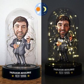 Resim Puro İçen Patron Karikatürlü Işıklı Fanus Biblo 