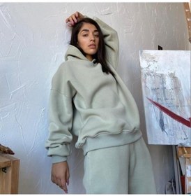 Resim Novahub Polar Kapşonlu Spor Takım Elbise Kadın Sıcak Uzun Kollu Kapşonlu Üst Elastik Bel Pantolon Kadın Iki Parçalı Setleri Kadın Kıyafetleri Açık Yeşil - Xl Açık Yeşil 